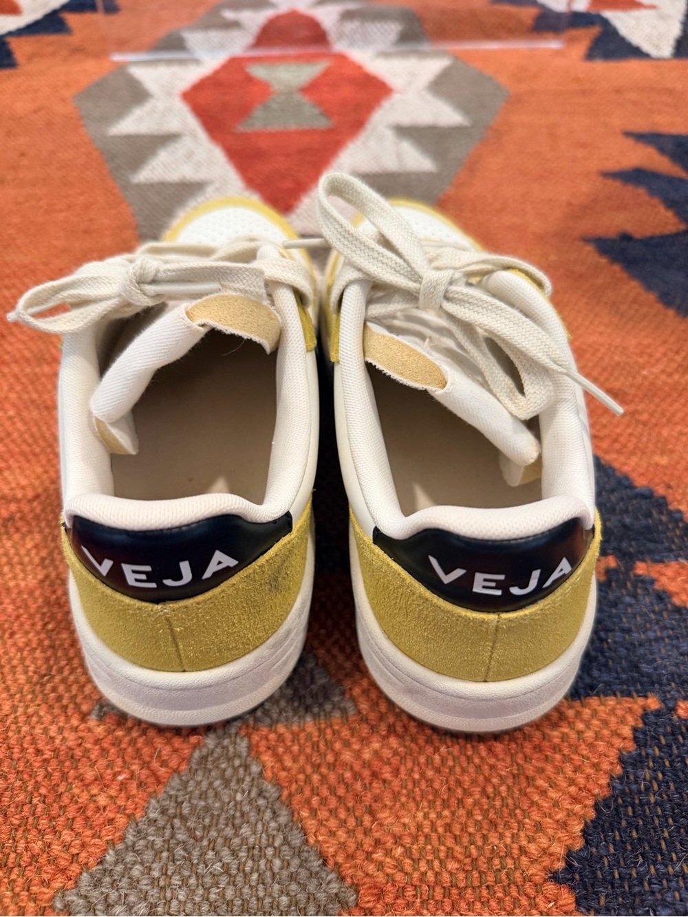 Veja White Sneakers with Yellow Suede Heel Tab